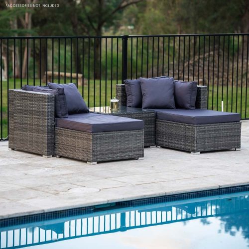 4 Seater Modular Outdoor Lounge Setting with Coffee Table, Ottomans, Grey