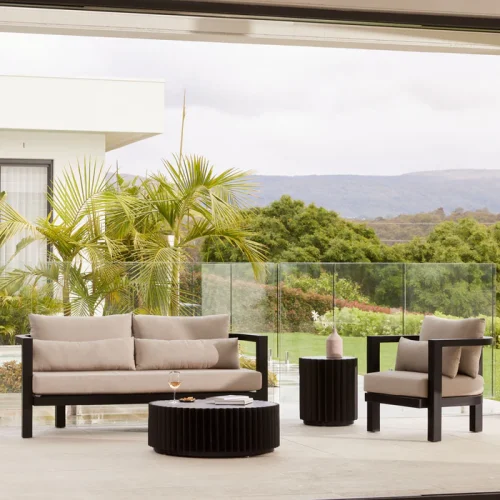 Black and taupe sofa