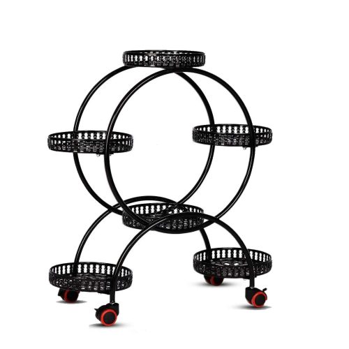 NOVEDEN 4 Layer 6 Pots Flower Holder Plant Stand Shelf with 4-Wheel