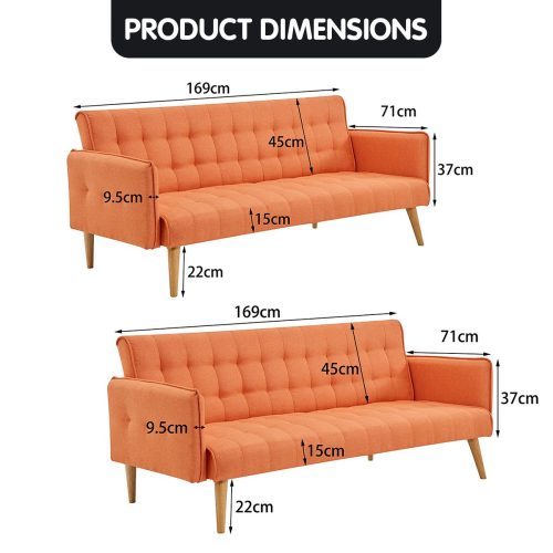 Sofa Bed Couch Armrest Orange