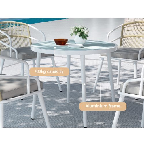 white aluminum dining set