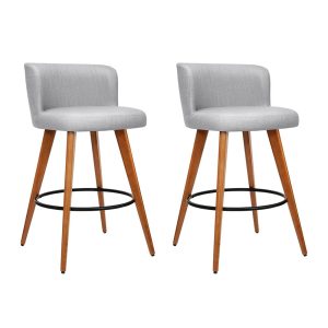 Artiss 2x Bar Stools Linen Padded Wooden Grey