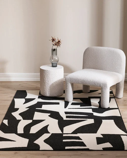 Geometric black ecru rug