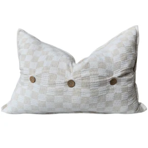 Annecy Check Linen Cotton Cushion 40x60cm Lumbar - Natural