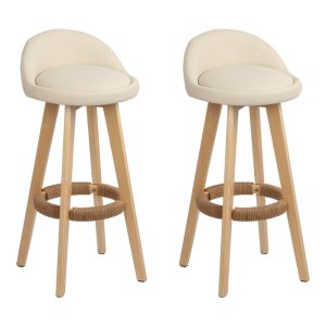 Artiss 2x Bar Stools Padded Leather Wooden Beige