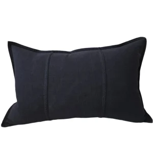 Eveleigh Stonewashed Linen Cotton Cushion 40x60cm Lumbar - Black