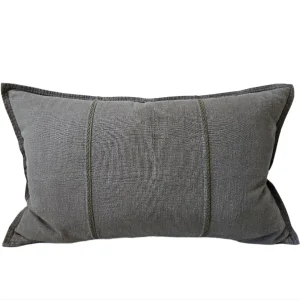 Eveleigh Stonewashed Linen Cotton Cushion 40x60cm Lumbar - Dark Sage Green