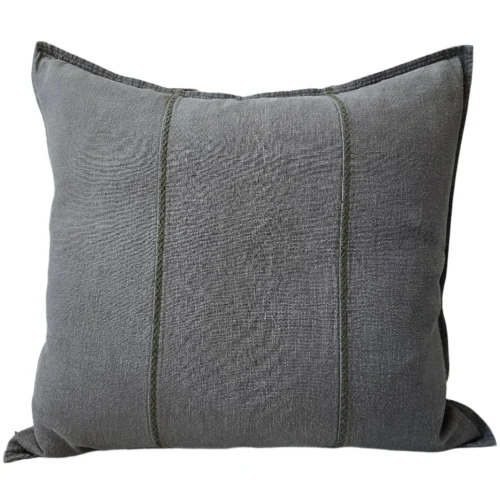 Eveleigh Stonewashed Linen Cotton Cushion 55cm Square - Dark Sage Green