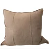 Eveleigh Stonewashed Linen Cotton Cushion 55cm Square - Stone | Embroidery Double Striped