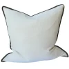 Reine Heavyweight Linen Cushion 55cm Square - White | Army Green Border