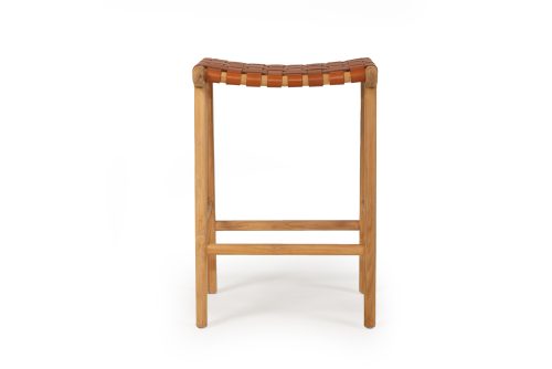 Pasadena Leather Saddle Stool – Woven Tan