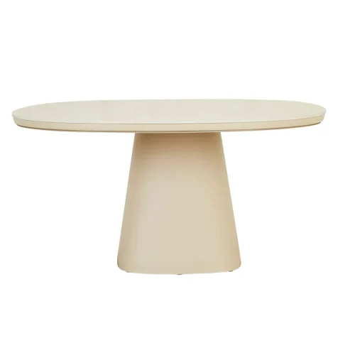 Valencia Curve Dining Table - Faux White Travertine - Beige