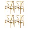1 Set of 4 Artiss Dining Chairs Wooden Rattan Seat Wishbone Back
