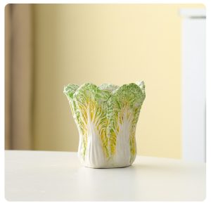 2 Pcs Light Green Premium Ceramic Cabbage Makeup Brush Holder