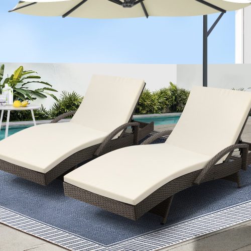 Gardeon 2PC Sun Lounge Wicker Lounger Outdoor Furniture Beach Chair