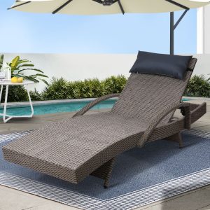 Gardeon Sun Lounge Wicker Lounger Outdoor Furniture Beach Armchair Adjustable Grey