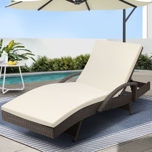 Gardeon Sun Lounge Wicker Lounger Outdoor Furniture Beach Chair Patio Adjustable Cushion Grey