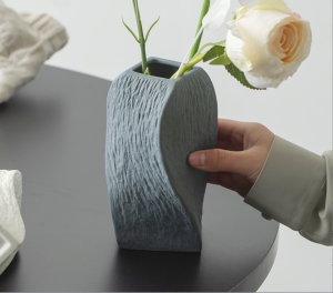 Grey Abstract Twisted Ceramic Vase - Artistic Minimalist Flower Holder for Home Decor