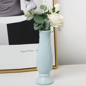 Imitation Porcelain Petal Vase for Drop-proof Home Decor - Green
