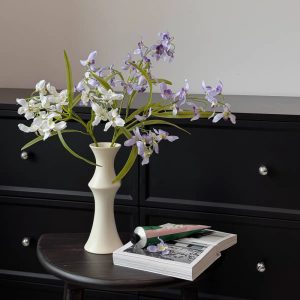Matte White Ceramic Vase - Unique Bamboo Shape Design (20x8x5.5cm)
