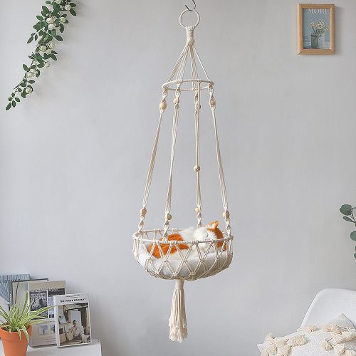 Pet Hammock for Cats with Wooden Beads - Pet Swing padding not included