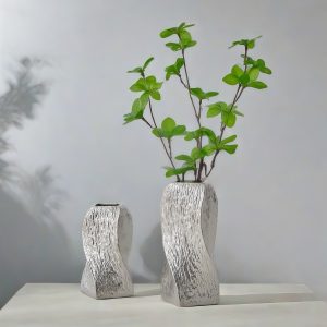 Silver Abstract Twisted Ceramic Vase