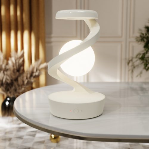 White 360° Rotating Floating Night Light - Wireless Charging Table Lamp
