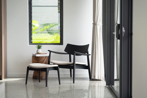 black upholstered stool