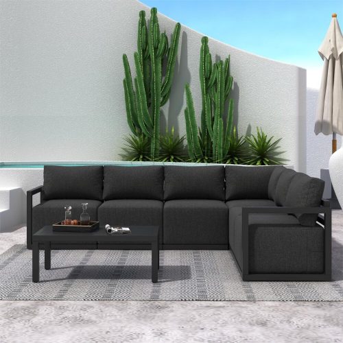 Alfresco Contemporary All-Weather Lounge Set – Charcoal Grey - Image 3