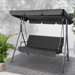 Gardeon Outdoor Swing Chair Garden Chair Bench Furniture Canopy 3 Seater Black