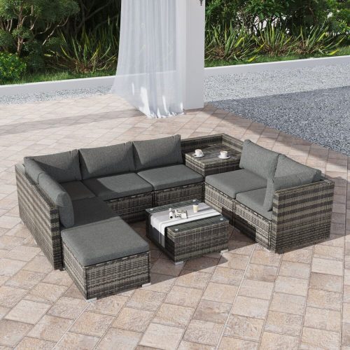 grey outdoor ottoman set