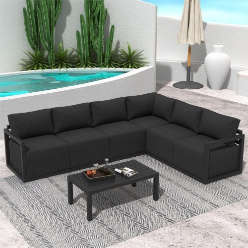 Alfresco Contemporary All-Weather Lounge Set – Charcoal Grey - Image 4